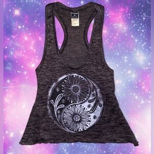Women's Stranded Gray Yin-Yang Floral Paisley Graphic Racerback Crop Tank Top M